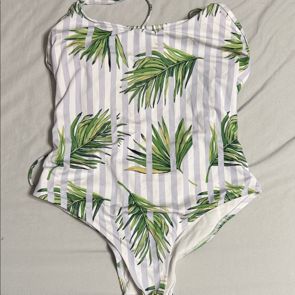 Tropical Leaf Print One Piece Swimsuit